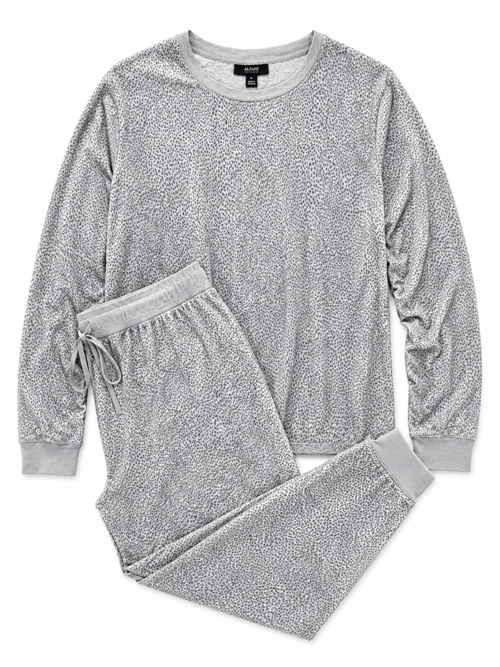 Alfani Intimates Gray Animal Print Pajama Set XL Soft Knit Lounge Sleep Set